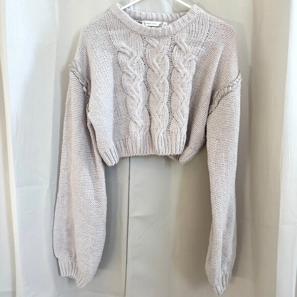 Altar'd State Sweaters - Altard State Chunky Crop Sweater Medium Taupe Chenille Cable Knit Western 18858